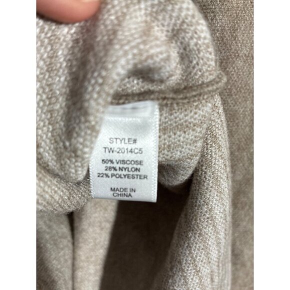 Zenana Sweater Womens Medium Beige & White Striped Knit Top With Ribbed Mock Nec - Picture 4 of 10